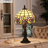 Tiffany Hand-Cut Glass Bowl Night Light - Flower Patterned Table Lamp In Red/Yellow/Purple For
