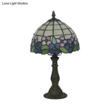 Tiffany Hand-Cut Glass Bowl Night Light - Flower Patterned Table Lamp In Red/Yellow/Purple For
