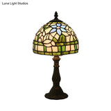 Tiffany Hand-Cut Glass Bowl Night Light - Flower Patterned Table Lamp In Red/Yellow/Purple For