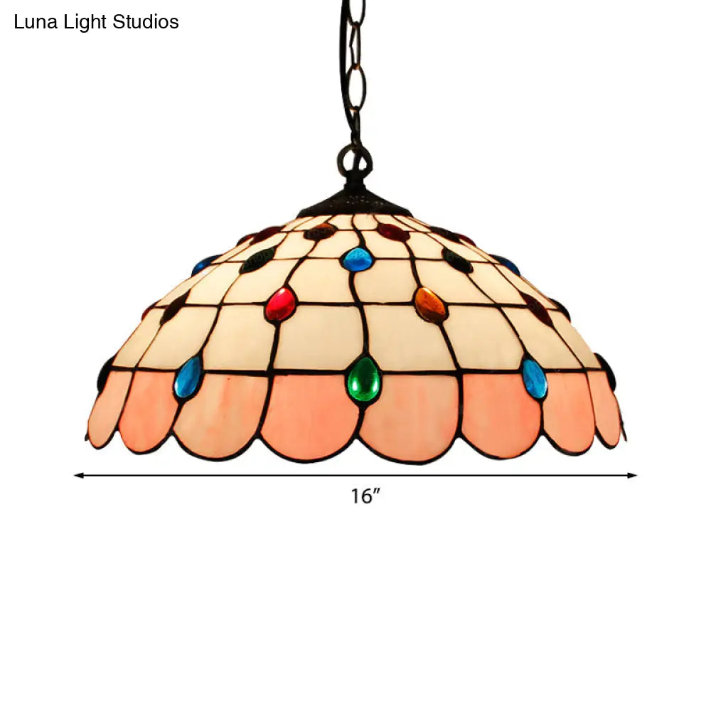 Tiffany Hand Rolled Art Glass Ceiling Light - Single Dome Pendant For Bedroom In Pink/Light