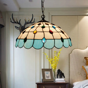Tiffany Hand Rolled Art Glass Ceiling Light - Single Dome Pendant For Bedroom In Pink/Light