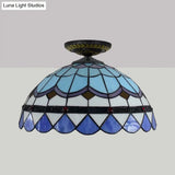 Tiffany Hand Rolled Art Glass Floral Flush Mount Light With Yellow/Blue Shade 12’/16’ W