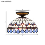 Tiffany Hand Rolled Art Glass Floral Flush Mount Light With Yellow/Blue Shade 12’/16’ W