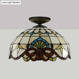 Tiffany Hand Rolled Art Glass Floral Flush Mount Light With Yellow/Blue Shade 12’/16’ W