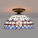 Tiffany Hand Rolled Art Glass Floral Flush Mount Light With Yellow/Blue Shade 12’/16’ W Blue / 12’