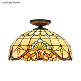 Tiffany Hand Rolled Art Glass Floral Flush Mount Light With Yellow/Blue Shade 12’/16’ W