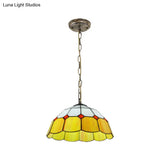 Tiffany Handcrafted Art Glass Ceiling Light: Domed Yellow/Blue 1 Head 12’/16’ Wide