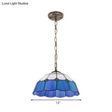 Tiffany Handcrafted Art Glass Ceiling Light: Domed Yellow/Blue 1 Head 12’/16’ Wide