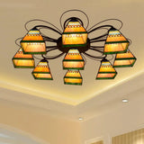 Tiffany Handcrafted Art Glass Semi Flush Light - Orange Pyramid Ceiling Mounted Fixture 3/7/8 Heads