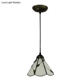 Tiffany Inspired Stained Glass Pendant Lamp Kit - Scalloped Design Blue/Beige 3 Bulbs Ideal For