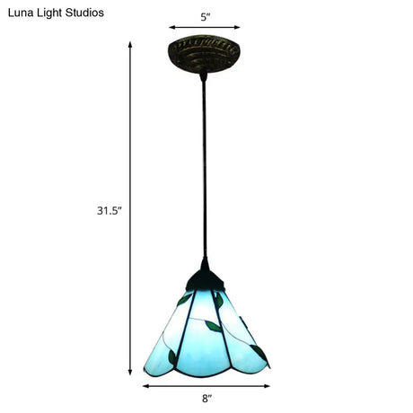 Tiffany Inspired Stained Glass Pendant Lamp Kit - Scalloped Design Blue/Beige 3 Bulbs Ideal For