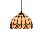 Tiffany Lattice Bowl White Glass Jeweled Flower Pendant Light Kit For Dining Room Yellow / 8’