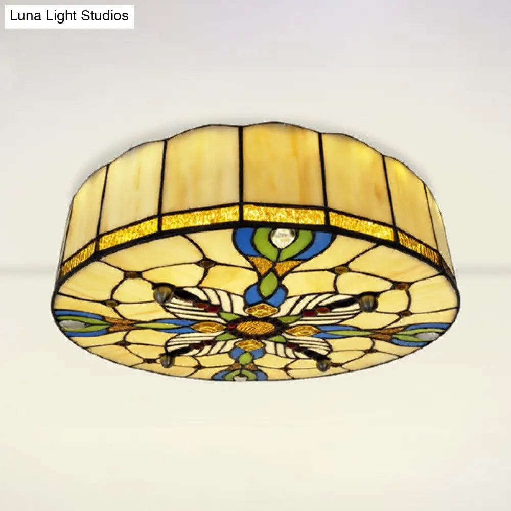 Tiffany Lodge Stained Glass Ceiling Light With Beige Shade - Perfect For Dining Room