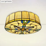 Tiffany Lodge Stained Glass Ceiling Light With Beige Shade - Perfect For Dining Room