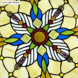 Tiffany Lodge Stained Glass Ceiling Light With Beige Shade - Perfect For Dining Room
