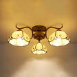 Tiffany Lodge Style Scalloped Semi Flush Ceiling Light With Stained Glass – 3 Lights Beige/Clear
