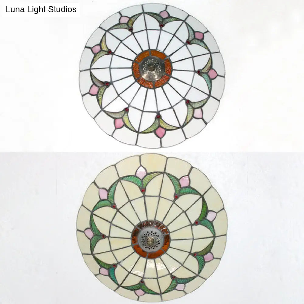 Tiffany Loft Stained Glass Flush Mount Light - Magnolia Ceiling In Multi-Colored Shades For Bedroom