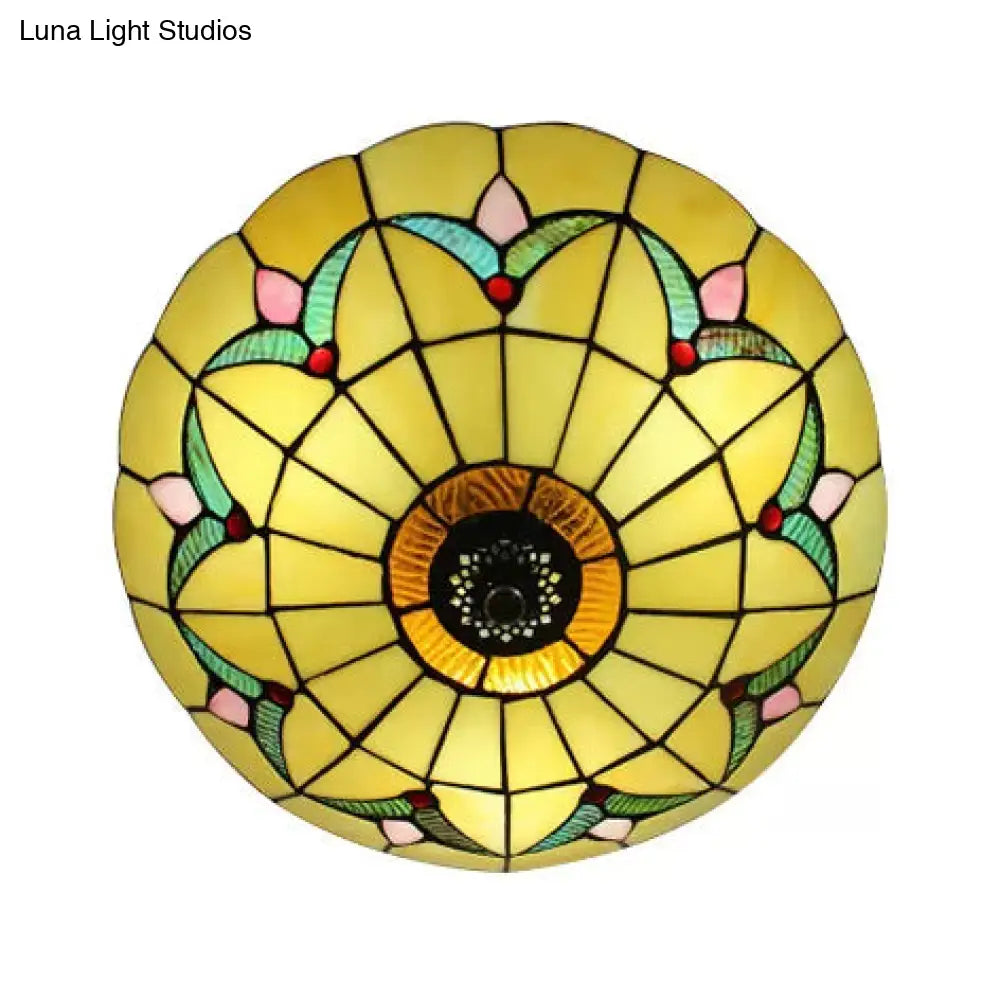 Tiffany Loft Stained Glass Flush Mount Light - Magnolia Ceiling In Multi-Colored Shades For Bedroom