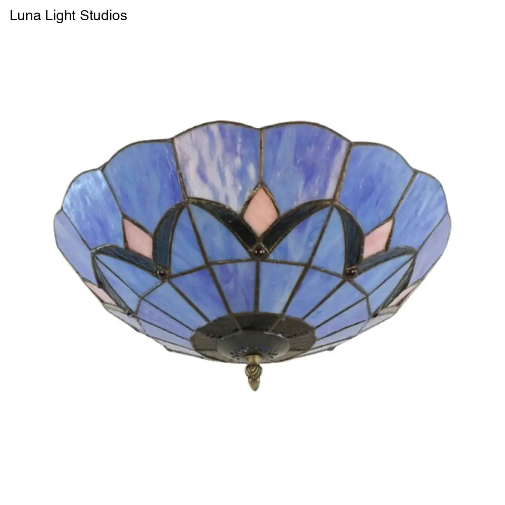 Tiffany Loft Stained Glass Flush Mount Light - Magnolia Ceiling In Multi-Colored Shades For Bedroom