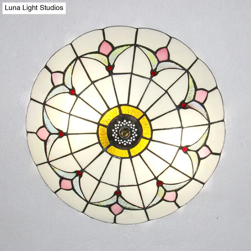 Tiffany Loft Stained Glass Flush Mount Light - Magnolia Ceiling In Multi-Colored Shades For Bedroom