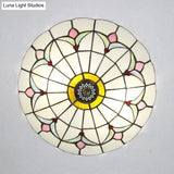 Tiffany Loft Stained Glass Flush Mount Light - Magnolia Ceiling In Multi-Colored Shades For Bedroom