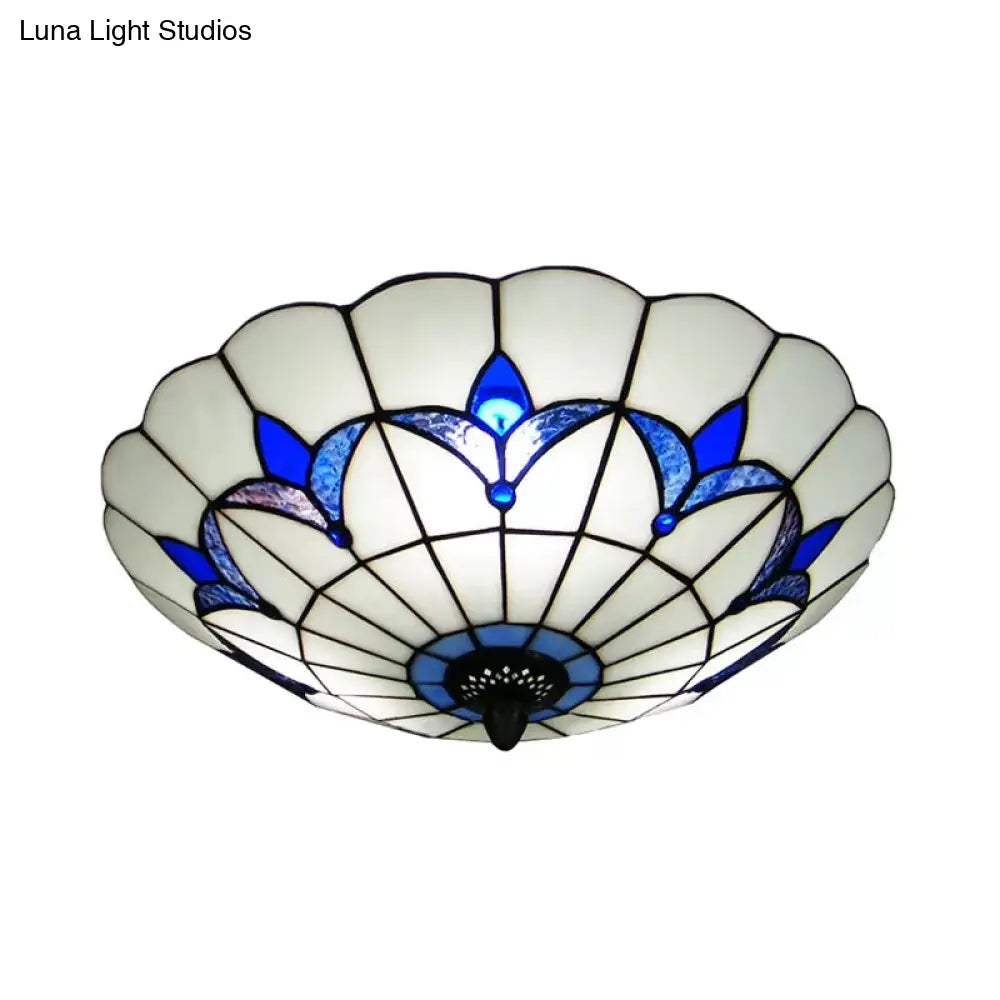 Tiffany Loft Stained Glass Flush Mount Light - Magnolia Ceiling In Multi-Colored Shades For Bedroom
