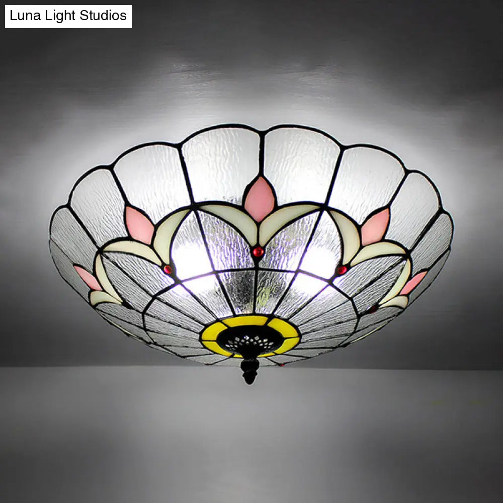 Tiffany Loft Stained Glass Flush Mount Light - Magnolia Ceiling In Multi-Colored Shades For Bedroom