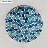 Tiffany Mosaic Glass Ceiling Light - Round Blue Flush Mount (12’/16’ Width) 1 Bulb