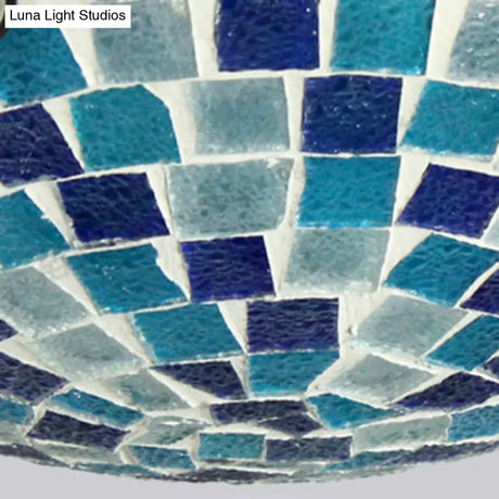 Tiffany Mosaic Glass Ceiling Light - Round Blue Flush Mount (12’/16’ Width) 1 Bulb