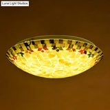 Tiffany Mosaic Glass Flush Mount Lamp - Beige Bowl Ceiling Light For Bedroom