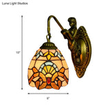 Tiffany Multicolor Stained Glass Dome Sconce Light - Antique Brass Wall Mounted Single Head Fixture