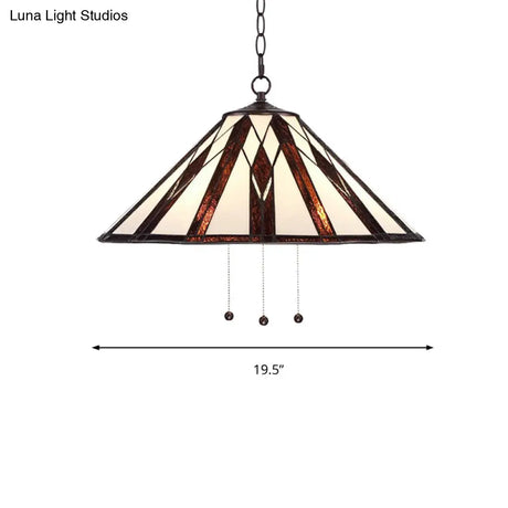 Tiffany Multicolored Stained Glass Pendant Light With White Single Bulb – 16’/19.5’ W Tapered