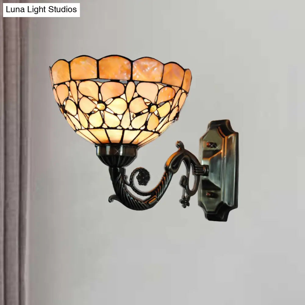 Tiffany Orange Shell Wall Sconce With Curved Arm And Bowl Shade