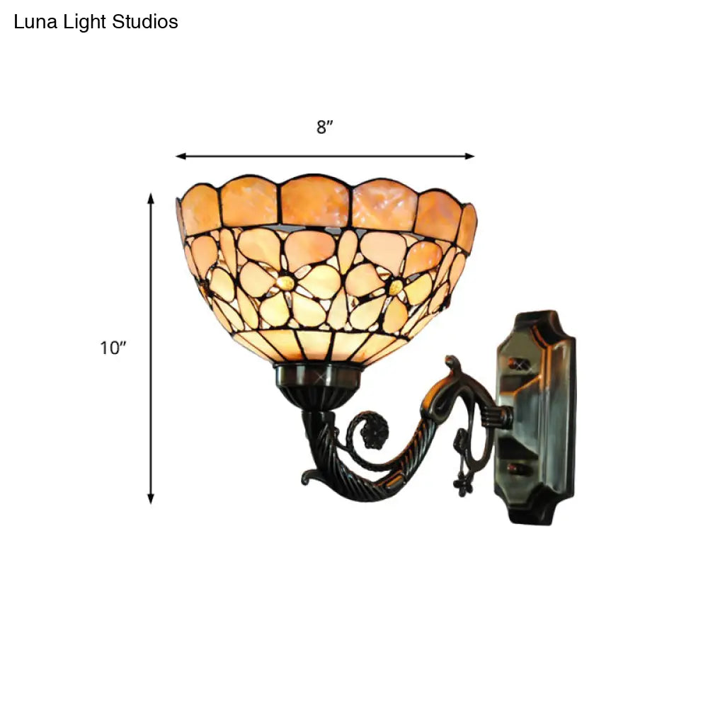 Tiffany Orange Shell Wall Sconce With Curved Arm And Bowl Shade