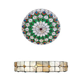Tiffany Peacock Pattern Drum Flushmount Ceiling Lights 4-Light Bedroom Lighting With Art Glass