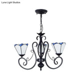 Tiffany Pendant Light With Adjustable Chain And 3 White Glass Cone Shades