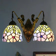 Tiffany Peony Sconce Light Fixture - Stained Glass Wall Mounted With 2 Brass Heads