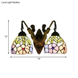 Tiffany Peony Sconce Light Fixture - Stained Glass Wall Mounted With 2 Brass Heads