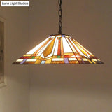 Tiffany Rhombus/Shell Ceiling Lamp - Brown Stained Art Glass Pendant Light For Dining Room