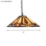 Tiffany Rhombus/Shell Ceiling Lamp - Brown Stained Art Glass Pendant Light For Dining Room
