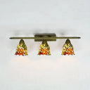 Tiffany Rustic Bell Wall Sconce Lamp: Stained Glass Bathroom Lighting With 3 Pink/Red/Orange/Purple