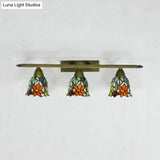 Tiffany Rustic Bell Wall Sconce Lamp: Stained Glass Bathroom Lighting With 3 Pink/Red/Orange/Purple