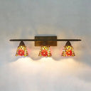 Tiffany Rustic Bell Wall Sconce Lamp: Stained Glass Bathroom Lighting With 3 Pink/Red/Orange/Purple