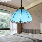 Tiffany Scalloped Down Mini Pendant Ceiling Lamp - Light Blue Glass Suspension For Living Room