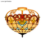 Tiffany Semi - Flush Kitchen Ceiling Light - 3 - Light Fixture With Stained Glass Bowl Shade