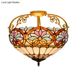 Tiffany Semi - Flush Kitchen Ceiling Light - 3 - Light Fixture With Stained Glass Bowl Shade