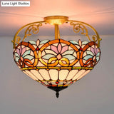Tiffany Semi - Flush Kitchen Ceiling Light - 3 - Light Fixture With Stained Glass Bowl Shade