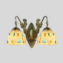 Tiffany Shell Mosaic Wall Mount Light Fixture With Mermaid Decoration - Beige/White-Yellow/Blue