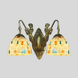 Tiffany Shell Mosaic Wall Mount Light Fixture With Mermaid Decoration - Beige/White-Yellow/Blue