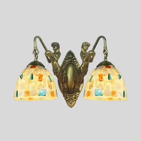 Tiffany Shell Mosaic Wall Mount Light Fixture With Mermaid Decoration - Beige/White-Yellow/Blue